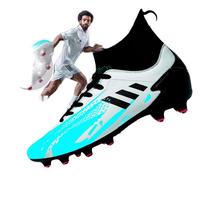 迪芙倪足球鞋男碎钉透气鸳鸯儿童足球鞋男女高帮AG足球鞋碎钉成人训练鞋 白月长丁 34
