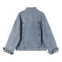 她池牛仔外套2024秋装女装复古风宽松款单排扣立领水洗上衣 S