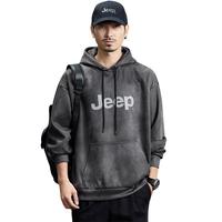 JEEP男士卫衣2025春季款宽松舒适上衣套头连帽卫衣休闲运动上衣男装 黑灰色 3XL