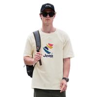 JEEP圆领套头T恤男2025春夏季纯棉舒适上衣简约时尚百搭男款短袖 4XL 杏色