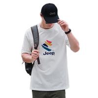 JEEP圆领套头T恤男2025春夏季纯棉舒适上衣简约时尚百搭男款短袖 XL 白色