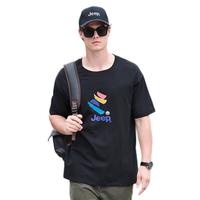 JEEP圆领套头T恤男2025春夏季纯棉舒适上衣简约时尚百搭男款短袖 M 黑色