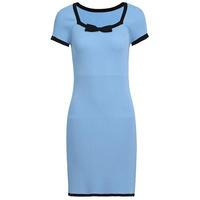 春装 坑条修身短款蝴蝶结撞边针织连衣裙女