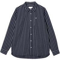 杰克·琼斯（JACK&JONES）25年男装长袖衬衫男士竖条纹商务休闲衬衣泡泡纱透气春春秋薄外套 E39藏蓝 常规 S