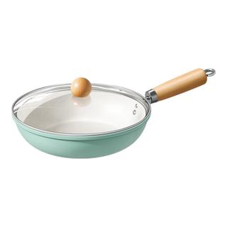 康佳秋波蓝平底煎锅不粘锅少油烟煎蛋煎饼电磁炉燃气灶通用煎锅 陶瓷煎锅带盖+硅胶铲 28cm