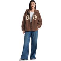 GAP女装2024秋冬贴布绣logo仿羊羔绒连帽卫衣加厚外套600757 棕色 M (165/84A亚洲尺码)