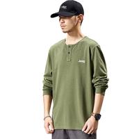 JEEP【100%棉】纯色简约卫衣男2025春季打底衫男休闲长袖T恤 4XL 浅绿色