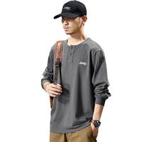 JEEP【100%棉】纯色简约卫衣男2025春季打底衫男休闲长袖T恤 3XL 灰色