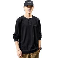 JEEP【100%棉】纯色简约卫衣男2025春季打底衫男休闲长袖T恤 3XL 黑色