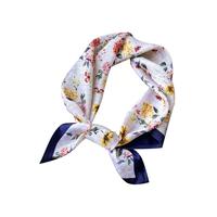 GLO-STORY【丝巾+丝巾扣】丝巾女70cm法式优雅小碎花印花围巾小方巾礼盒装