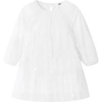 安奈儿（Annil）女童长袖连衣裙款浪漫网纱公主裙毛绒内里裙 白调花 160 