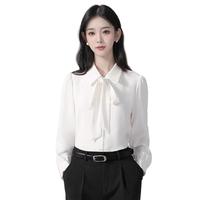 特洛曼1衣2穿免烫可拆卸蝴蝶结白色衬衫女长袖职业穿搭正装上衣面试衬衣 L