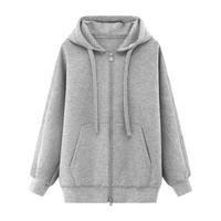 Basic House/百家好美式复古纯色连帽卫衣女秋季宽松拉链开衫外套 深灰 M 120-130斤