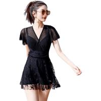 XTEP特步泳衣女2025年时尚连体裙式防晒遮肚显瘦性感韩国保守温泉 黑色 2XL