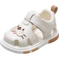 牧童牧童女婴儿步前鞋25夏季软底男童叫叫鞋可爱包头皮凉鞋 海狮咖17 17 内长13.0cm/适合脚长12.7cm