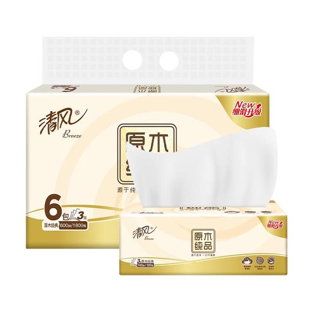 清风 原木纯品系列 抽纸100抽24包