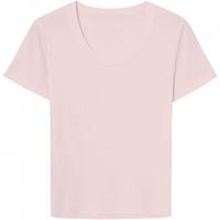 伊芙丽(eifini)【弹力面膜t】伊芙丽白色短袖U领T恤女上衣2025春季 樱绯粉合身大U领 M 110-120斤