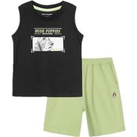 暇步士（Hush Puppies）童装男童夏装大童儿童套装精梳棉小毛圈柔软舒适时尚套装 钻石黑 105cm