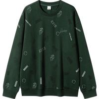 森马 Semir卫衣男冬季满版印花上衣小众个性宽松圆领落肩装抓毛 绿色调00344 165/84A/S