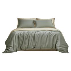 名创优品 夏天丝滑亲肤水洗凉感冰丝床上四件套1.5/1.8米被套200x230cm 抹茶绿+原野