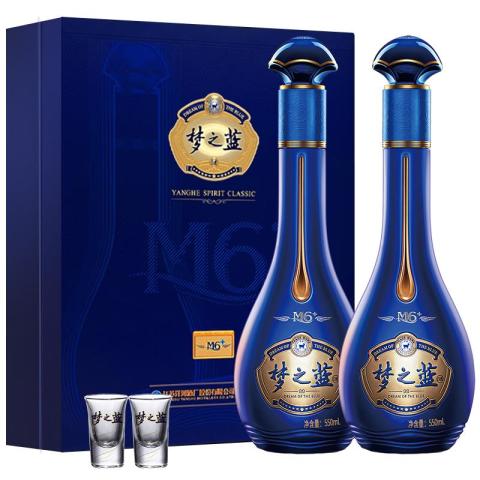 省196.04元】洋河白酒_洋河梦之蓝 M6+ 52度 绵柔浓香型白酒550ml*2瓶
