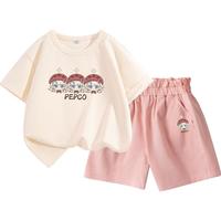 小猪班纳女童套装2025款夏季小女孩洋气卡通短袖T恤儿童纯棉短裤两件套夏