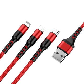 CTDOCKING 一拖三充电数据线三合一USB苹果安卓typec充电线iPhone华为三星小米平板 三合一充电线【中国红】