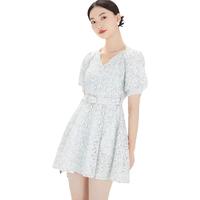 Vero Moda奥莱连衣裙子夏季甜美茶歇泡泡袖V领法式碎花A摆女