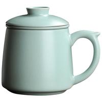 尚言坊汝窑茶杯办公会议茶杯个人泡茶杯茶水分离杯高档陶瓷茶具喝茶杯子
