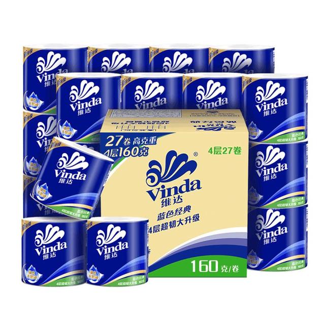 移动端、京东百亿补贴：维达 蓝色经典 卷纸 4层160g27卷