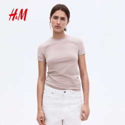 H&M 1260200 弹力棉质修身 女士T恤