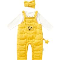 全棉时代童装三件套春秋2021婴儿微厚套装 上装+背带裤+围巾 新秋黄 66cm