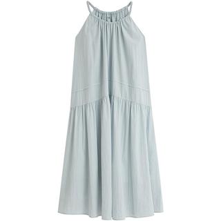 茵曼莱赛尔欧若风挂脖无袖连衣裙2025夏季女装宽松a字裙子 浅蓝色 S