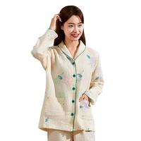 棉花会月子服夏季薄款纯棉云纱睡衣产后哺乳喂奶家居服套装 【双层纯棉云纱】夜雨笙笙 XL【适合体重145斤以上】