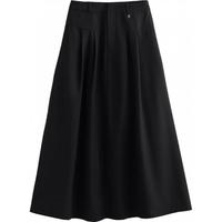 初语双腰节设计感西装裙女2025年春季气质通勤半身裙百搭长裙 黑色 S