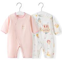 舒贝怡2件装婴儿衣服纯棉连体衣新生儿满月宝宝哈衣爬爬服新春款粉色73 小兔浅粉+白色 73CM