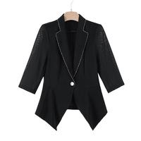 晚白【直降】时尚简约休闲外套气质纯色修身通勤西装外套女 黑色 L