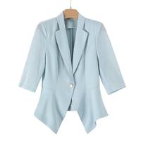晚白【直降】时尚简约休闲外套气质纯色修身通勤西装外套女 蓝色 L