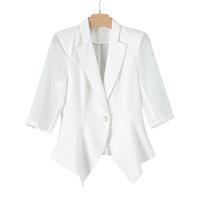 晚白【直降】时尚简约休闲外套气质纯色修身通勤西装外套女 白色 2XL