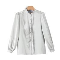晚白缎面垂感百搭衬衫女2025春季气质高级感通勤长袖衬衣 银灰色 L