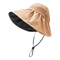 FOURDATRY空顶黑胶防晒帽女夏季大檐遮脸遮阳帽轻薄夏季扎马尾大檐户外沙滩 黑胶半空顶-驼色 可调节