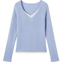 【AN大码系列】春秋装竖坑条肌理假两件女式长袖针织开衫