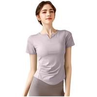悦步瑜伽服女上衣带胸垫套装夏普拉提训练服紧运动速干衣短袖T恤 紫色【含胸垫】 M【100-110斤】