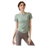 悦步瑜伽服女上衣带胸垫套装夏普拉提训练服紧运动速干衣短袖T恤 绿色【无胸垫】 S【80-100斤】