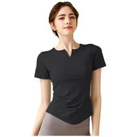 悦步瑜伽服女上衣带胸垫套装夏普拉提训练服紧运动速干衣短袖T恤 黑色【无胸垫】 S【80-100斤】