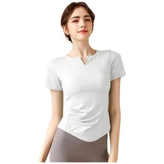 悦步瑜伽服女上衣带胸垫套装夏普拉提训练服紧运动速干衣短袖T恤 白色【无胸垫】 S【80-100斤】