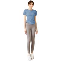 悦步瑜伽服女上衣带胸垫套装夏普拉提训练服紧运动速干衣短袖T恤 蓝色套装【含胸垫款】 XL【125-140斤】