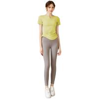 悦步瑜伽服女上衣带胸垫套装夏普拉提训练服紧运动速干衣短袖T恤 绿色T+中灰裤【含胸垫款】 XL【125-140斤】