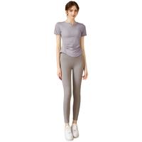 悦步瑜伽服女上衣带胸垫套装夏普拉提训练服紧运动速干衣短袖T恤 紫色套装【含胸垫款】 M【100-110斤】