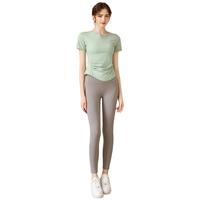 悦步瑜伽服女上衣带胸垫套装夏普拉提训练服紧运动速干衣短袖T恤 绿色套装【含胸垫款】 M【100-110斤】